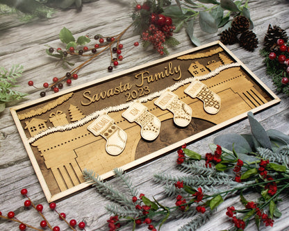 Family Christmas Stocking Signage - 2-8 Family member options - 3 layer designs- Tested on Glowforge & Lightburn