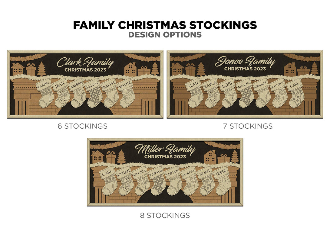 Family Christmas Stocking Signage - 2-8 Family member options - 3 laye ...