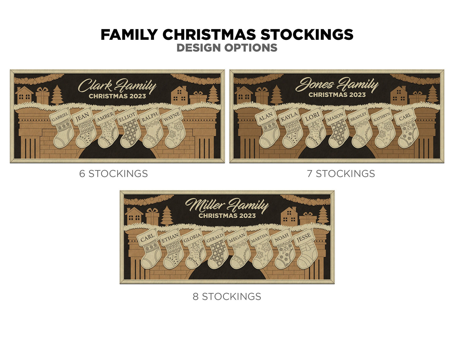 Family Christmas Stocking Signage - 2-8 Family member options - 3 layer designs- Tested on Glowforge & Lightburn