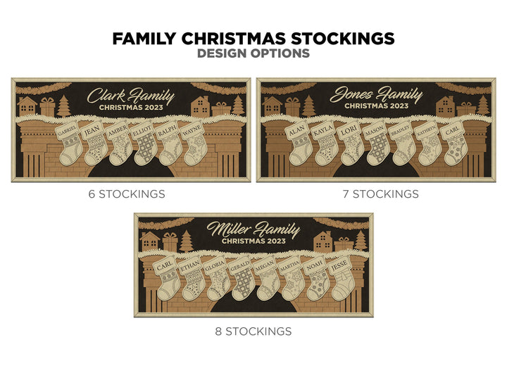 Family Christmas Stocking Signage - 2-8 Family member options - 3 layer designs- Tested on Glowforge & Lightburn