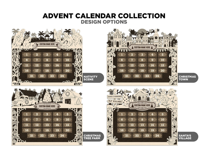 Advent Calendar Collection - 4 Main Themes - 6 Optional Activity Backers - Tested on Glowforge & Lightburn