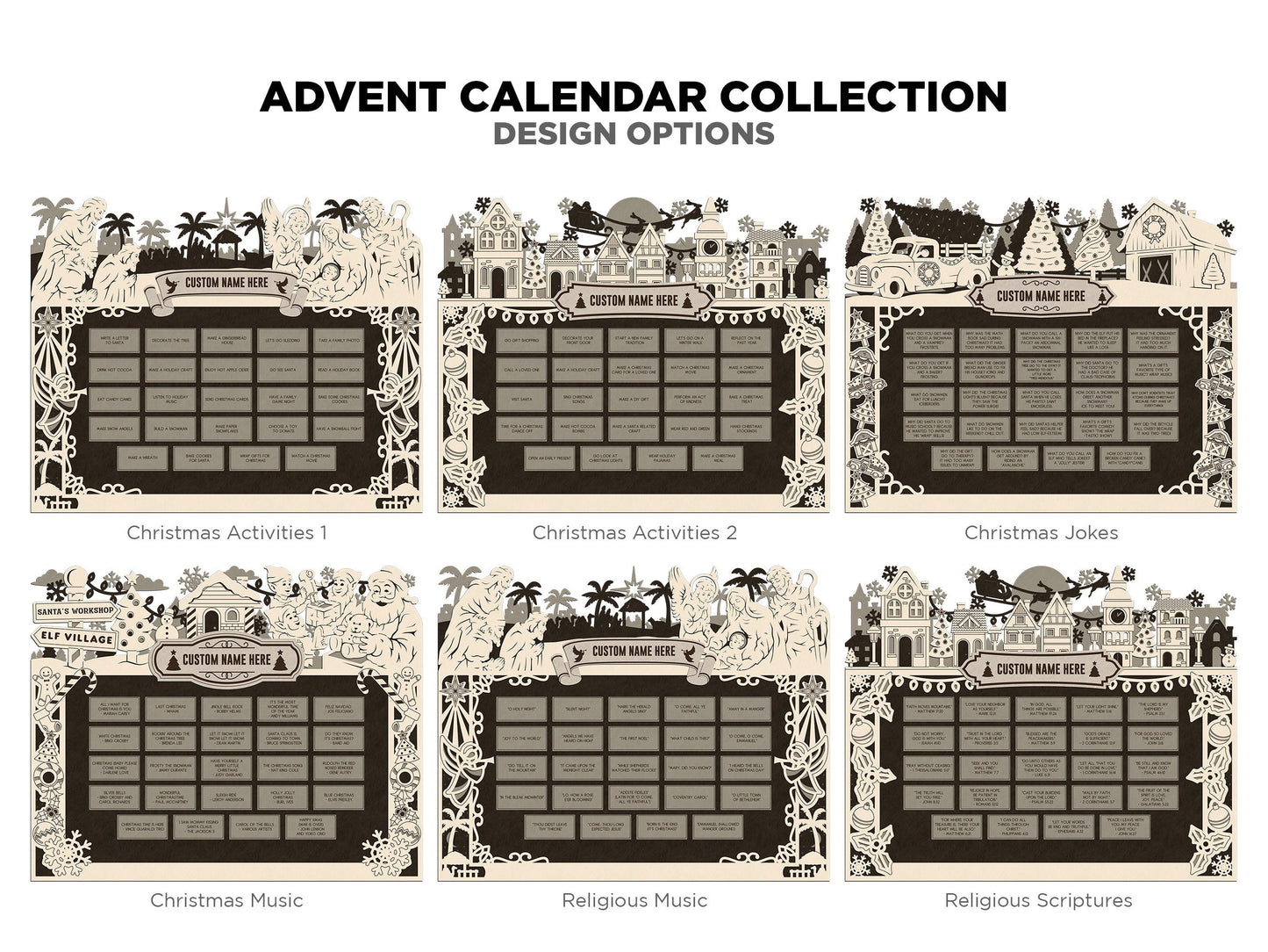 Advent Calendar Collection - 4 Main Themes - 6 Optional Activity Backers - Tested on Glowforge & Lightburn