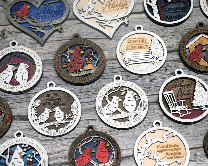 Cherished Cardinal Ornaments - 30 designs included with 2 and 3 layer designs - Tested on Glowforge & Lightburn