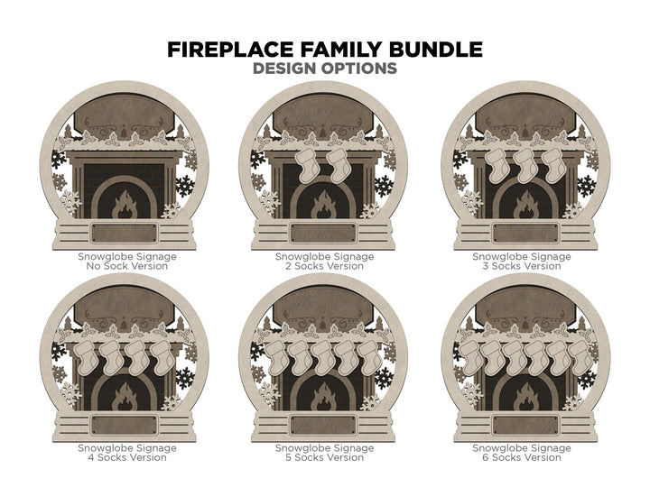 Fireplace Family Bundle - 2 Ornaments & 2 Signs Included - Each Design Fits 2-6 Names - SVG, PDF, AI File Download - Sized for Glowforge