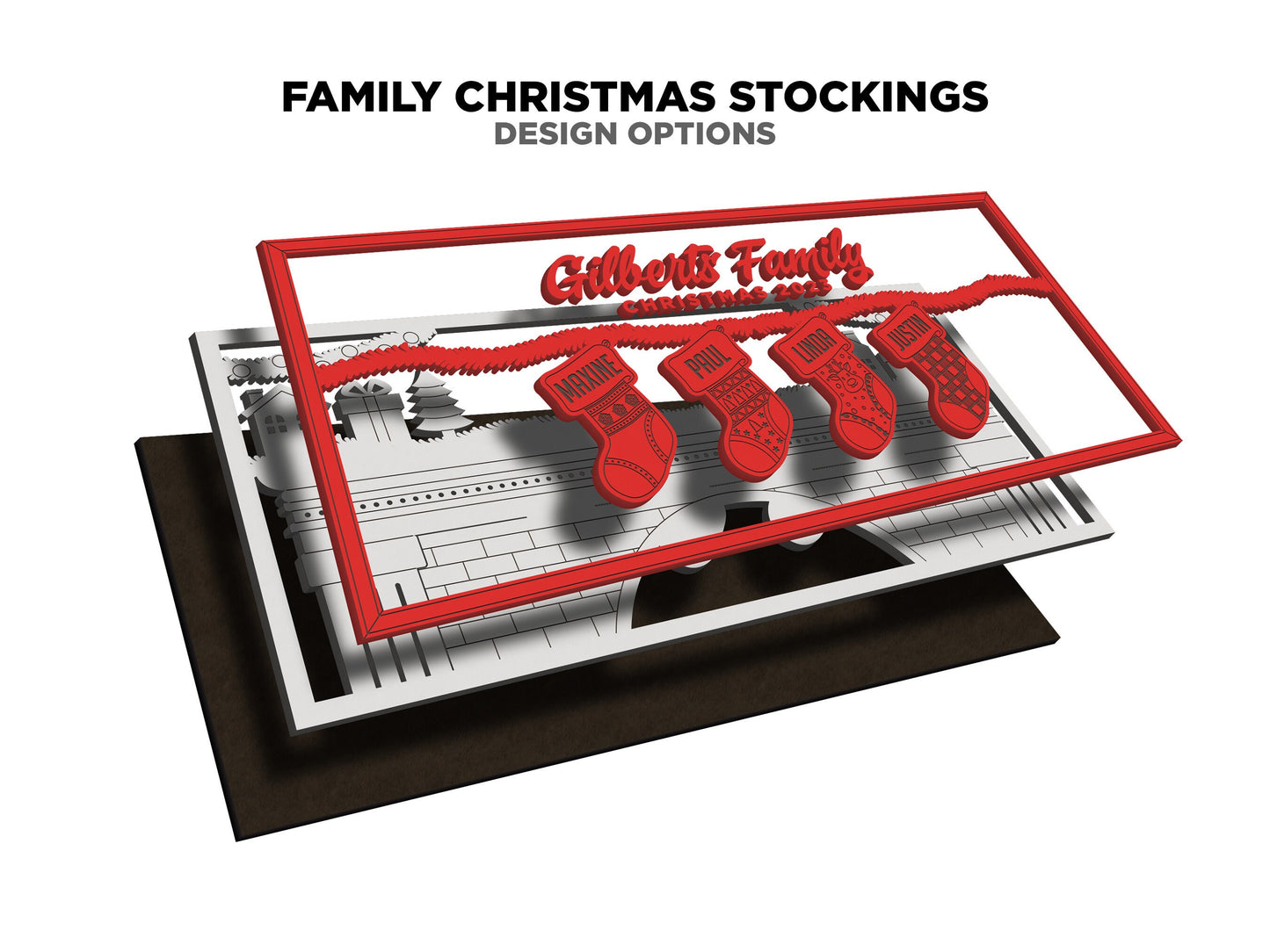 Family Christmas Stocking Signage - 2-8 Family member options - 3 layer designs- Tested on Glowforge & Lightburn