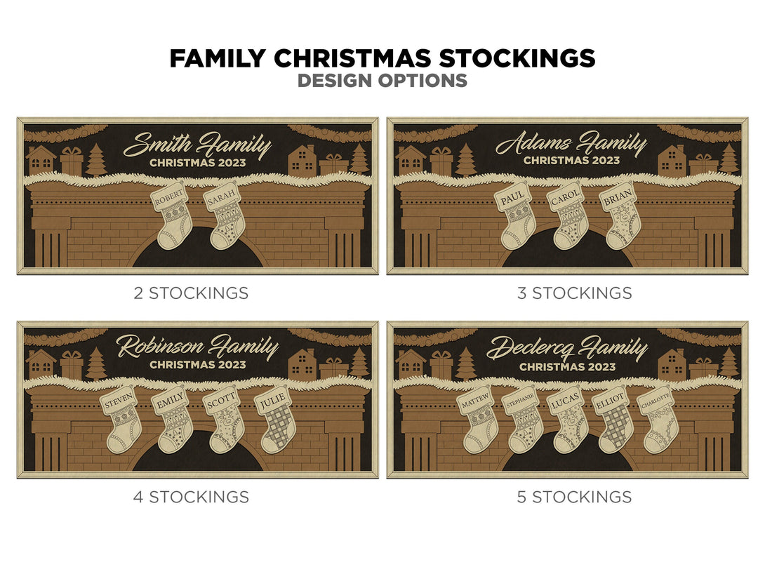 Family Christmas Stocking Signage - 2-8 Family member options - 3 laye ...