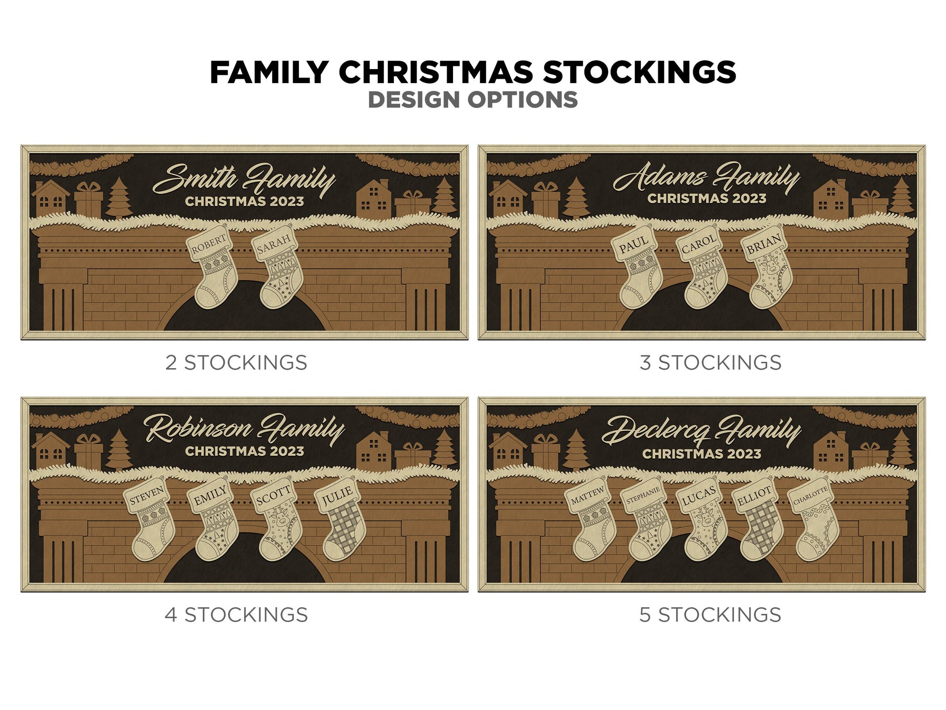 Family Christmas Stocking Signage - 2-8 Family member options - 3 layer designs- Tested on Glowforge & Lightburn