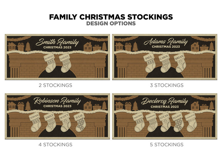 Family Christmas Stocking Signage - 2-8 Family member options - 3 layer designs- Tested on Glowforge & Lightburn