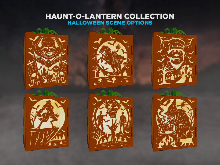 Haunt-O-Lanterns - 6 Spooky Scenes and 6 Scary Faces Included - SVG, PDF, AI File Download - Tested on Lightburn and Glowforge
