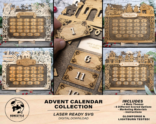 Advent Calendar Collection - 4 Main Themes - 6 Optional Activity Backers - Tested on Glowforge & Lightburn