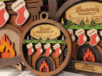Fireplace Family Bundle - 2 Ornaments & 2 Signs Included - Each Design Fits 2-6 Names - SVG, PDF, AI File Download - Sized for Glowforge