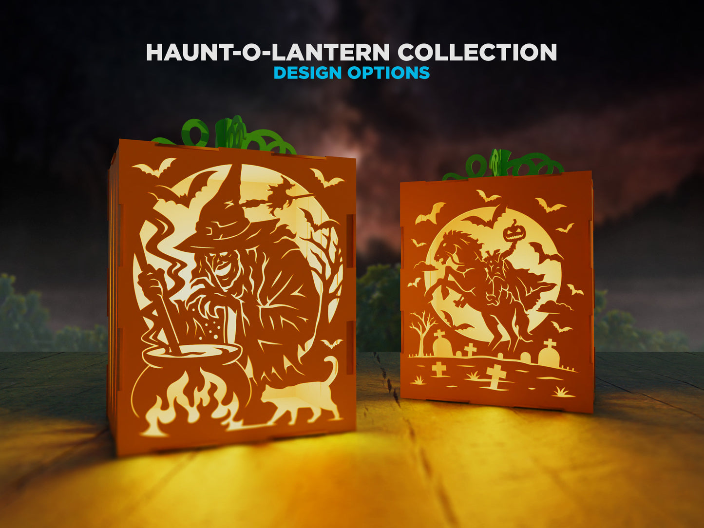 Haunt-O-Lanterns - 6 Spooky Scenes and 6 Scary Faces Included - SVG, PDF, AI File Download - Tested on Lightburn and Glowforge