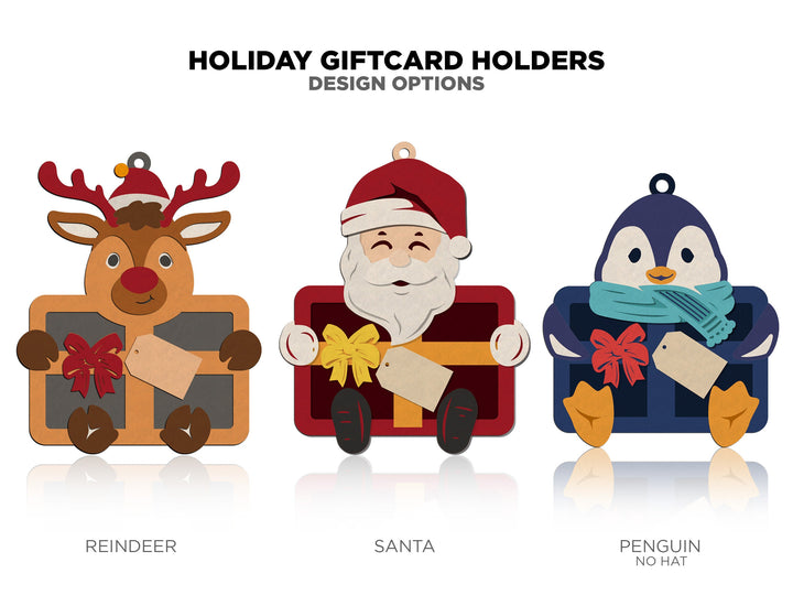 Holiday Gift Card Holder - 5 Unique Character Designs - Laser Designs SVG, PDF, AI File Download - Tested in Glowforge and Lightburn