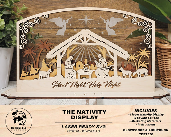 The Nativity Display - 4 layer design & 5 saying options - Laser Designs SVG, PDF, AI File Download - Tested in Glowforge and Lightburn
