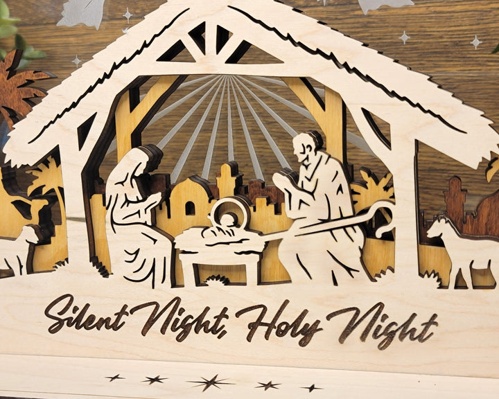 The Nativity Display - 4 layer design & 5 saying options - Laser Designs SVG, PDF, AI File Download - Tested in Glowforge and Lightburn