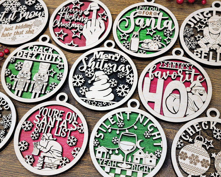 Naughty But Nice Ornaments - 12 Unique Laser Designs - SVG, PDF, AI File Download - Tested On Glowforge and LightBurn