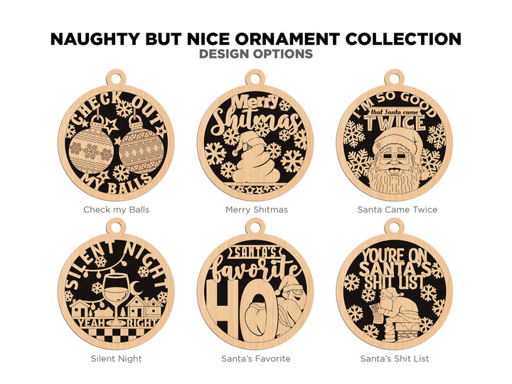 Naughty But Nice Ornaments - 12 Unique Laser Designs - SVG, PDF, AI File Download - Tested On Glowforge and LightBurn