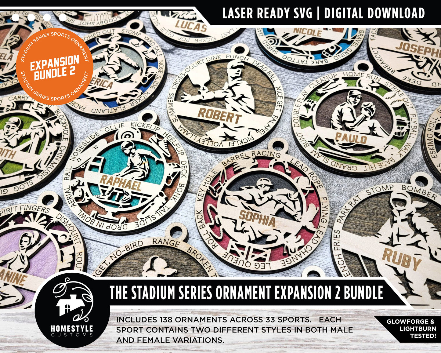 Stadium Series Ornaments Expansion 2 - 138 Unique designs 33 Sports - SVG, PDF, AI File Download - Glowforge and Lightburn Tested