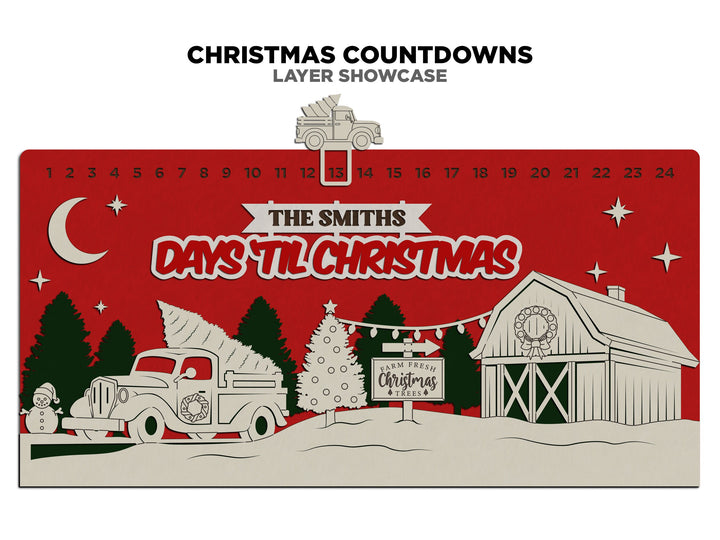 Christmas Countdowns - 4 Main Themes - 10 text options - Laser Designs - Tested on Glowforge & Lightburn