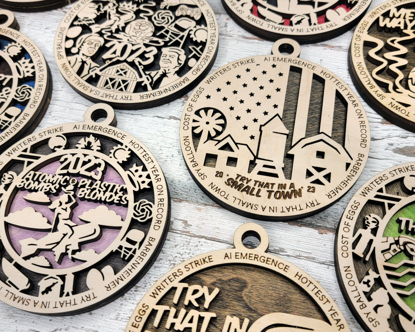 2023 Themed Ornaments - 28 Unique Laser Designs - SVG, PDF, AI File Download - Sized for Glowforge