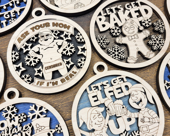 Naughty But Nice Ornaments Set 2 - 12 Unique Laser Designs - SVG, PDF, AI File Download - Tested On Glowforge and LightBurn