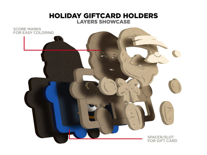 Holiday Gift Card Holder - 5 Unique Character Designs - Laser Designs SVG, PDF, AI File Download - Tested in Glowforge and Lightburn