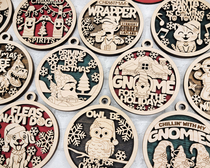 Fun Christmas Pun Ornaments - 14 Unique Laser Designs - SVG, PDF, AI File Download - Tested On Glowforge and LightBurn
