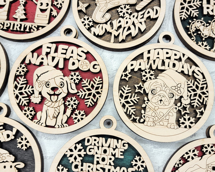 Fun Christmas Pun Ornaments - 14 Unique Laser Designs - SVG, PDF, AI File Download - Tested On Glowforge and LightBurn