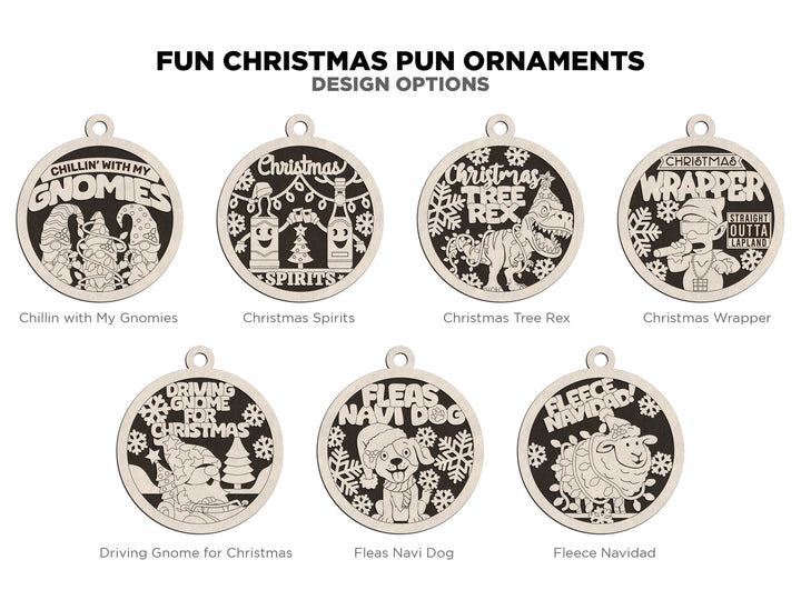 Fun Christmas Pun Ornaments - 14 Unique Laser Designs - SVG, PDF, AI File Download - Tested On Glowforge and LightBurn