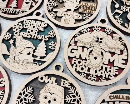 Fun Christmas Pun Ornaments - 14 Unique Laser Designs - SVG, PDF, AI File Download - Tested On Glowforge and LightBurn