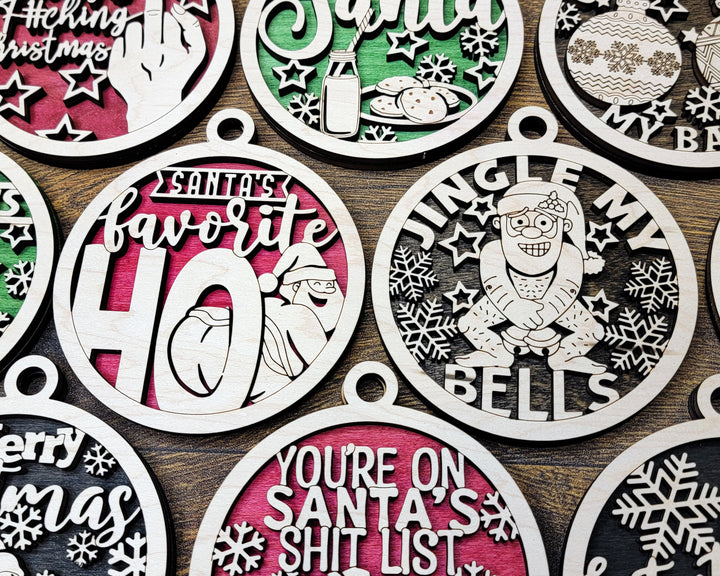 Naughty But Nice Ornaments - 12 Unique Laser Designs - SVG, PDF, AI File Download - Tested On Glowforge and LightBurn