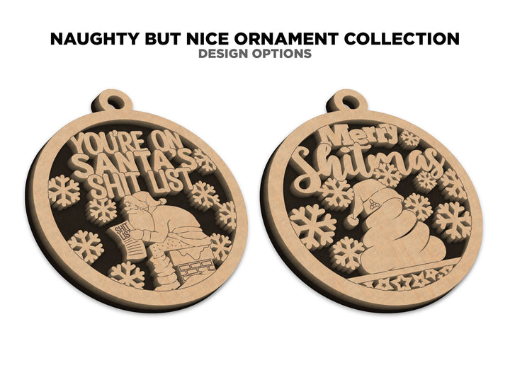 Naughty But Nice Ornaments - 12 Unique Laser Designs - SVG, PDF, AI File Download - Tested On Glowforge and LightBurn