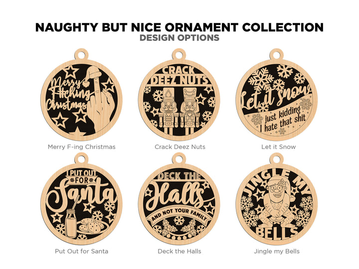 Naughty But Nice Ornaments - 12 Unique Laser Designs - SVG, PDF, AI File Download - Tested On Glowforge and LightBurn