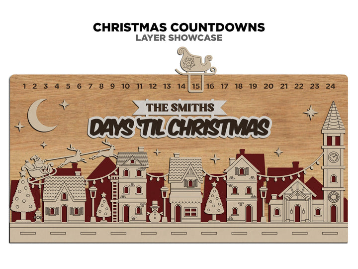 Christmas Countdowns - 4 Main Themes - 10 text options - Laser Designs - Tested on Glowforge & Lightburn