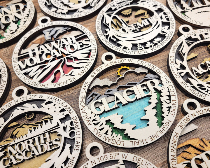 National Park Ornaments - 62 park ornaments - 2 ornament designs per Park - SVG, PDF, AI File Download - Tested On Glowforge and LightBurn