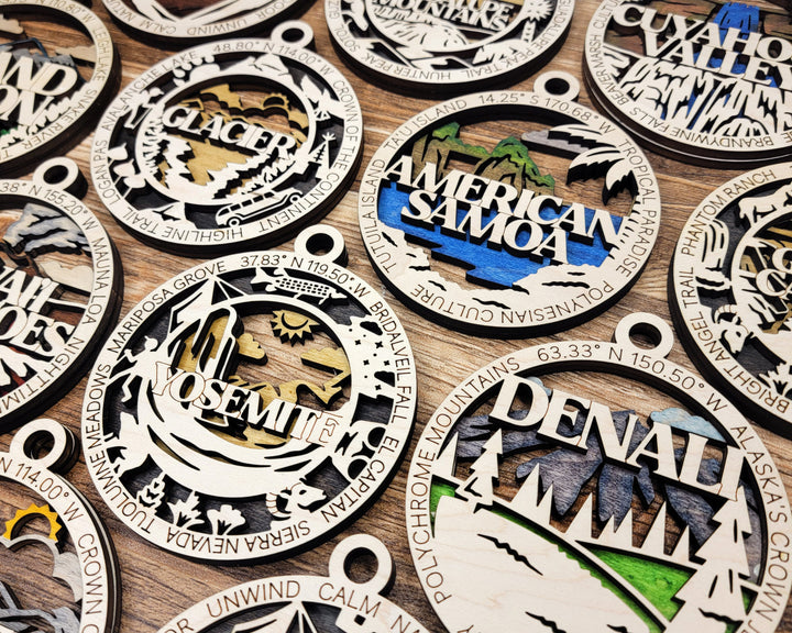National Park Ornaments - 62 park ornaments - 2 ornament designs per Park - SVG, PDF, AI File Download - Tested On Glowforge and LightBurn