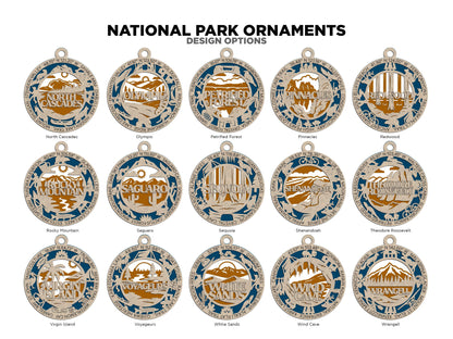 National Park Ornaments - 62 park ornaments - 2 ornament designs per Park - SVG, PDF, AI File Download - Tested On Glowforge and LightBurn