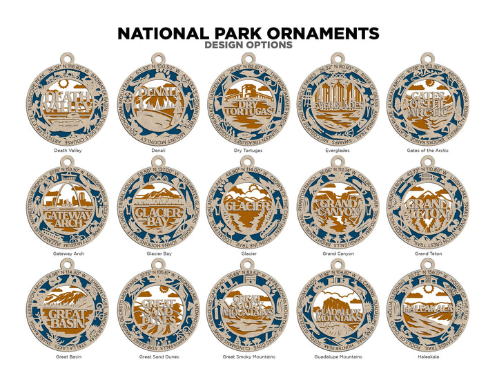 National Park Ornaments - 62 park ornaments - 2 ornament designs per Park - SVG, PDF, AI File Download - Tested On Glowforge and LightBurn
