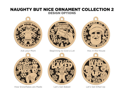 Naughty But Nice Ornaments Set 2 - 12 Unique Laser Designs - SVG, PDF, AI File Download - Tested On Glowforge and LightBurn