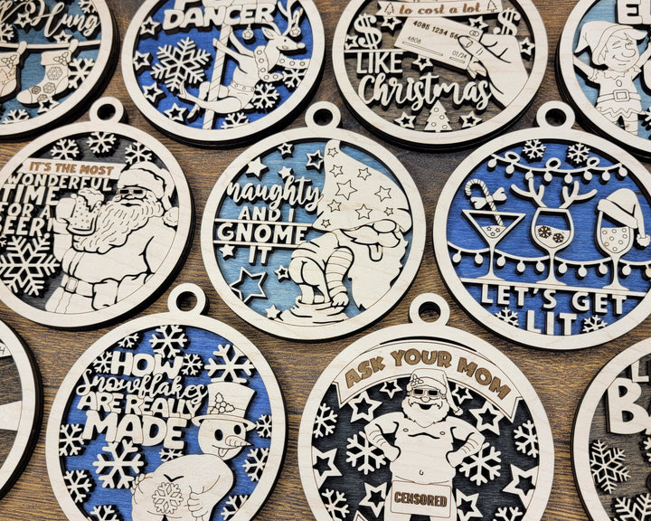 Naughty But Nice Ornaments Set 2 - 12 Unique Laser Designs - SVG, PDF, AI File Download - Tested On Glowforge and LightBurn