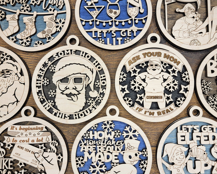 Naughty But Nice Ornaments Set 2 - 12 Unique Laser Designs - SVG, PDF, AI File Download - Tested On Glowforge and LightBurn