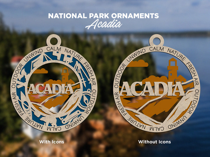 Acadia Park Ornament - Includes 2 Ornaments - Laser Design SVG, PDF, AI File Download - Tested On Glowforge and LightBurn