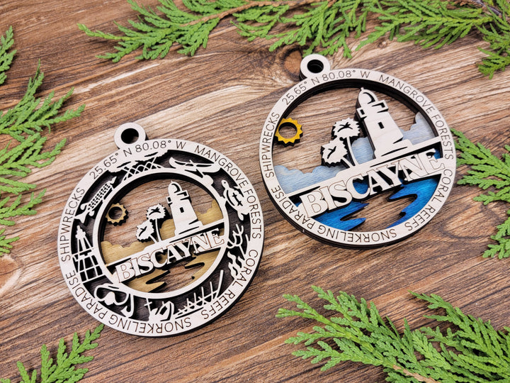 Biscayne Park Ornament - Includes 2 Ornaments - Laser Design SVG, PDF, AI File Download - Tested On Glowforge and LightBurn