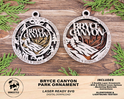 Bryce Canyon Park Ornament - Includes 2 Ornaments - Laser Design SVG, PDF, AI File Download - Tested On Glowforge and LightBurn