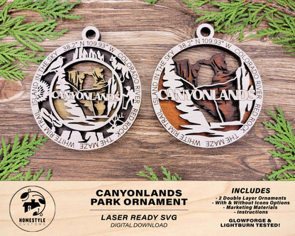 Canyonlands Park Ornament - Includes 2 Ornaments - Laser Design SVG, PDF, AI File Download - Tested On Glowforge and LightBurn