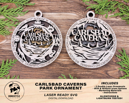 Carlsbad Caverns Park Ornament - Includes 2 Ornaments - Laser Design SVG, PDF, AI File Download - Tested On Glowforge and LightBurn