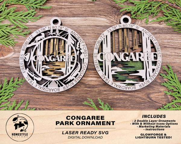 Congaree Park Ornament - Includes 2 Ornaments - Laser Design SVG, PDF, AI File Download - Tested On Glowforge and LightBurn