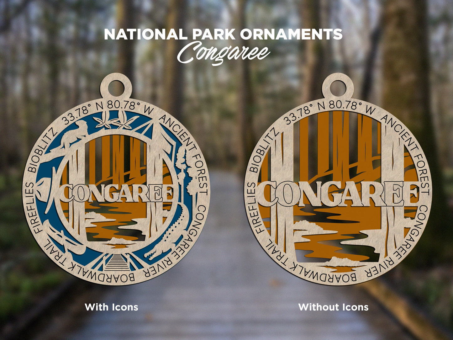 Congaree Park Ornament - Includes 2 Ornaments - Laser Design SVG, PDF, AI File Download - Tested On Glowforge and LightBurn