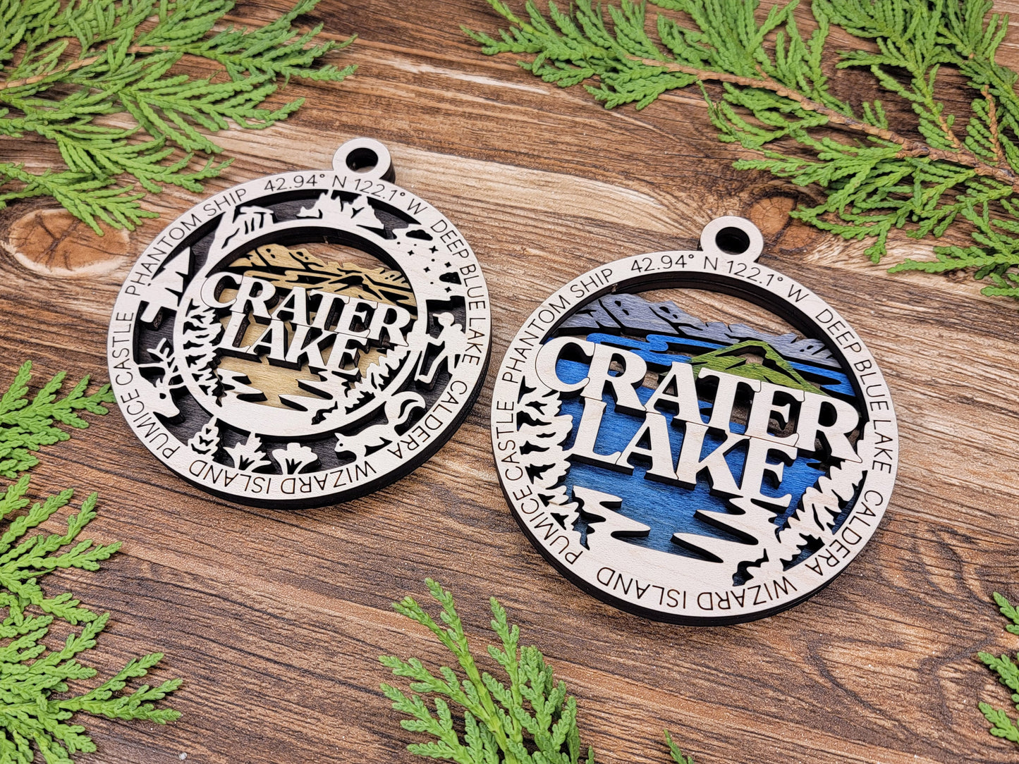 Crater Lake Park Ornament - Includes 2 Ornaments - Laser Design SVG, PDF, AI File Download - Tested On Glowforge and LightBurn