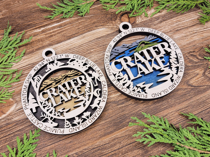 Crater Lake Park Ornament - Includes 2 Ornaments - Laser Design SVG, PDF, AI File Download - Tested On Glowforge and LightBurn